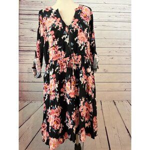 Torrid Shirt Dress Plus‎ Size 1X 1 Black Challis Floral Print High Low 6749679